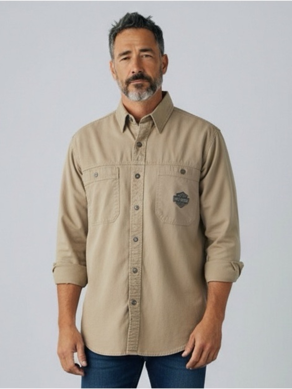 Harley Davidson Mens Button Down Long Sleeve Work Shirt VTG Y2K 2 Pocket XL Tall